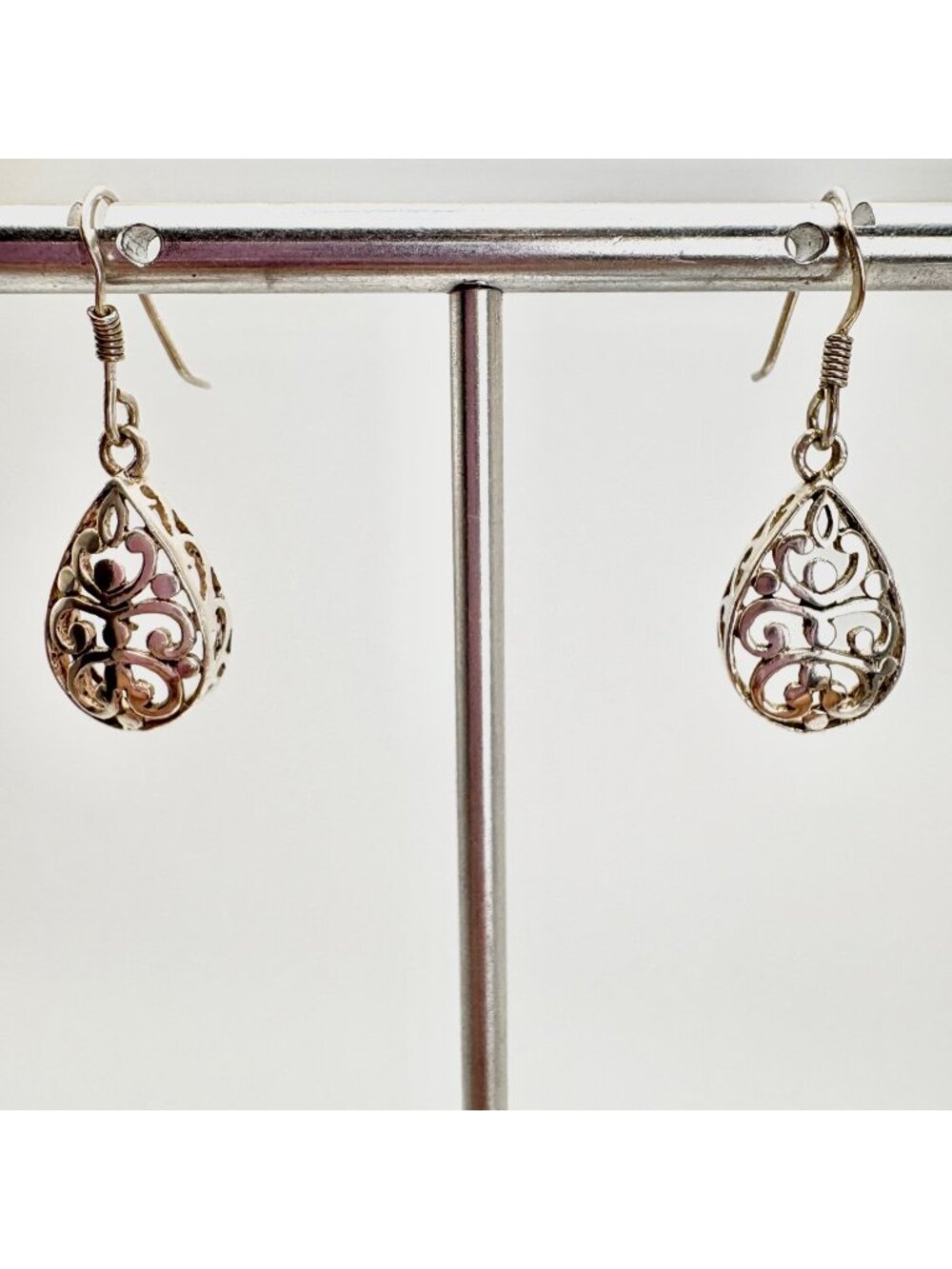 Scroll Design Sterling Silver 925 Teardrop Dangle Earrings Size 1.25" Length